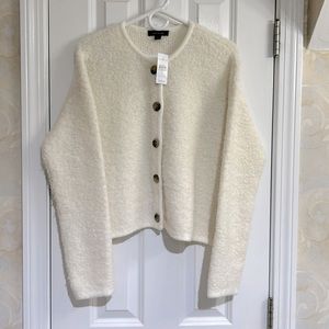 NWT Ann Taylor Off White Boucle Cardigan with Tortoise Buttons